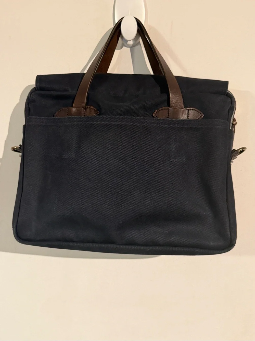 Filson Navy Canvas Briefcase with Brown Leather Handles